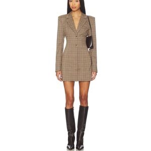 MAJORELLE Plaid Long Sleeve Dress in Brown